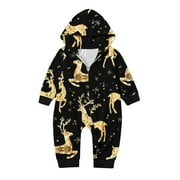 STORMDOING Christmas Set Cute Printed Hooded Zip Jumpsuit Family Pack Jumpsuit Family Matching Christmas Pajamas Set of 3 Matching Pajamas for Family Easter