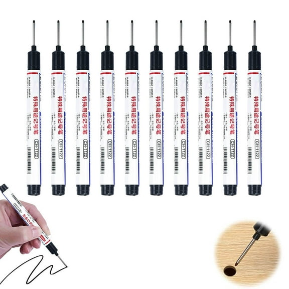 LHNFT 10PCS Long Head Deep Hole Marker, 20mm Deep Reach Long Nib Permanent Markers, Carpenter Ink Marker Pens, Quick-dry Waterproof Colorful Carpenter Pen Construction Marking