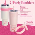 thumbnail image 4 of Paris Hilton 40oz Stainless Steel Tumbler Set, Double Wall Vacuum Insulated Cup with Removable Handle, Reusable Straw, Leak-Proof Flip-Top Lid, 40 Ounce, Rainbow Iridescent White and Pink, 4 of 9