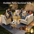 thumbnail image 3 of Vcatnet Outdoor Patio Furniture Sets 8 Pieces Sectional Sofa Wicker Conversation Set with Swivel Glider Chairs and Solar Powered Coffee Table for Porch, Deck, Beige, 3 of 11