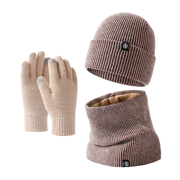 comerut Winter Beanie Hat with Gloves Scarf Set Solid Color Soft Elastic Ultra-Thick Windproof Knitted Hat Neck Warmer Gloves