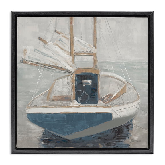 Stupell Industries Rustic Lodge Serene Harbor Sail Black Floating Frame Canvas Art, 18 x 18, by John Burrows
