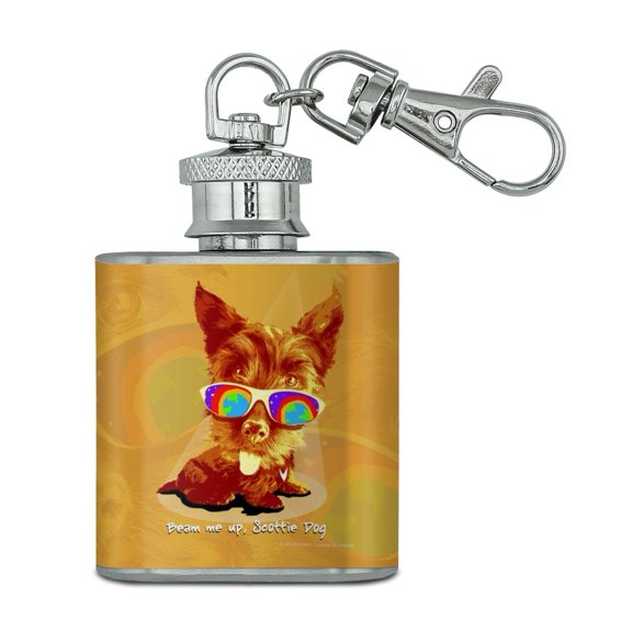 Beam Me Up Scottie Dog Suglasses Vintage Retro Stainless Steel 1oz Mini Flask Key Chain