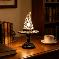 thumbnail image 6 of Witch Hat Lamp, Halloween Stained Glass Resin Witch Hat Desk Lamp, USB Powered Gothic Wizard Hats Night Light, Festive Atmosphere Night Light for Halloween Party Decor(8"-H), 6 of 7
