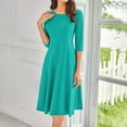 thumbnail image 2 of LISTHA Women's A-Line Swing Midi Dress 3/4 Sleeve Casual Formal Turquoise 3XL, 2 of 5
