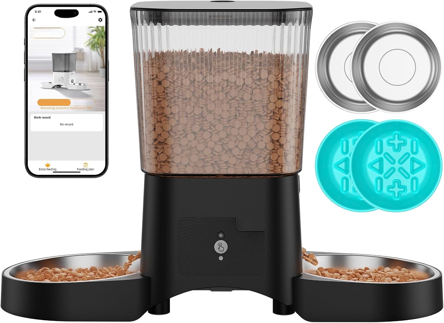 Automatic Cat Feeder for 2 Cats – 3.5L Dual Dispenser with 2 Stainless Bowls, Slow Feed Anti-Choke Bowls, WiFi App Control 2.4G/5G, Dual Power