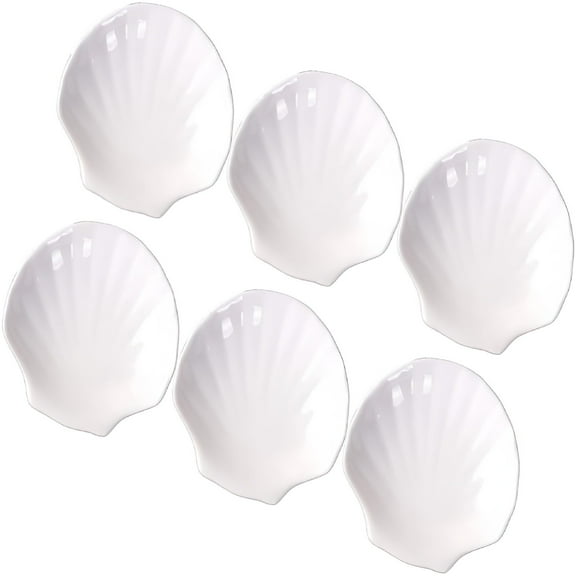 ZEPARO 6pcs White Porcelain Shell Dish Multipurpose Ceramic Appetizer Plates Dinner Dessert Salad Plates Elegant Serving Dish 4 Inch