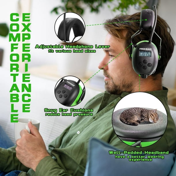PROHEAR AM/FM Digital Ear Protection Headphones – 25dB NRR, Noise Reduction Earmuffs For Mowing, Woodworking & Construction (Orange)