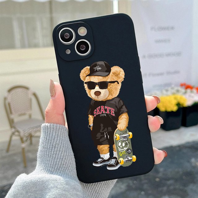 Funda de teléfono esmerilada de dibujos animados de pareja de osos de peluche para iPhone X XS Max XR 13 12 11 Pro MAX Mini SE2022 6S 7 8 Plus Fivean unisex