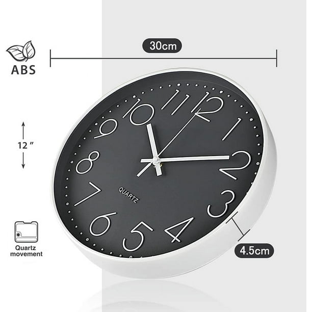 Reloj de pared moderno reloj de pared de cuarzo silencioso de 30 cm reloj de pendulo de pared con numeros arabigos redondos para cocina oficina