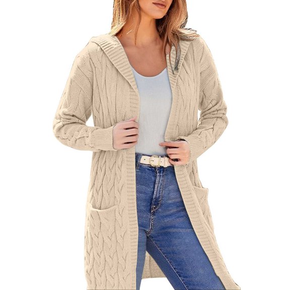Kaondbfi Cardigan for Women, Open Front Cardigan Cable Knit Sweaters Solid Color Chunky Long Sweater Coats Womens Winter Coat