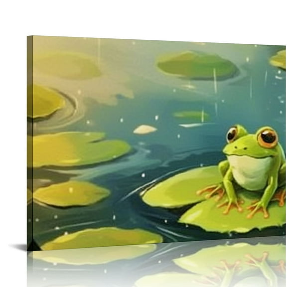 FCXZI Frog Lily Pad Canvas Wall Decor for Bathroom, Ready To Hang Room Home Art 16x12in
