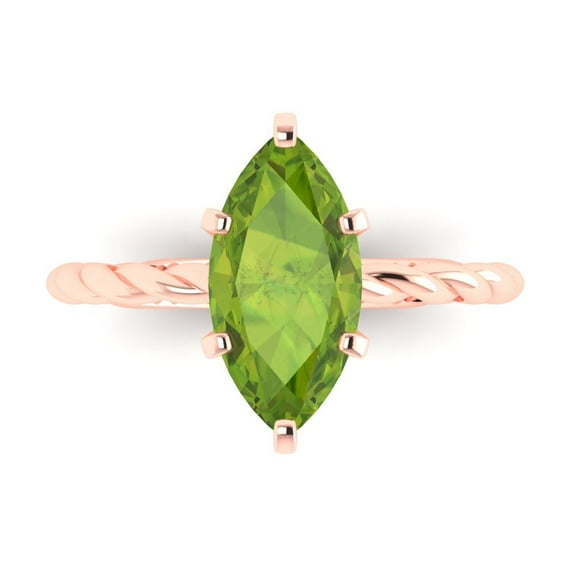 Solitaire Engagement Ring for Women - 2ct Natural Peridot in 18K Rose Gold Promise Ring