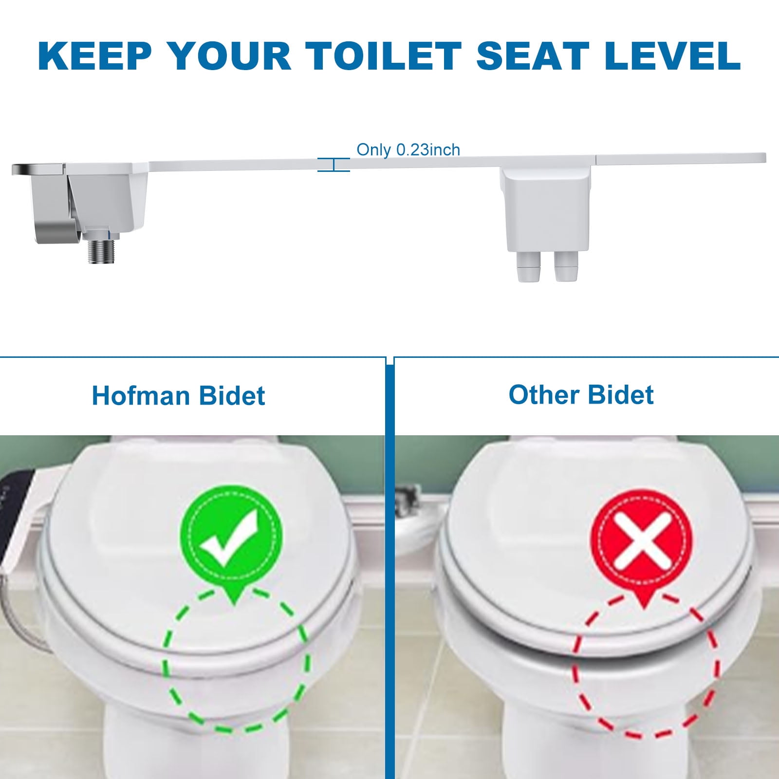 Bidet Attachment for Toilet – Dual Nozzle with Front & Rear Spray, Adjustable Water Pressure & Angle, Self-Clean, Retractable Nozzle, Brass T-Adapter, Easy Install – No Electricity Needed
