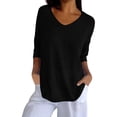 thumbnail image 1 of Solid Color Knitted V-Neck Top, V Neck Loose Pullover Knit Sweaters Tops, Plus Size Tshirts for Women, 1 of 7