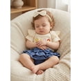 thumbnail image 6 of Loicainy Baby Toddler Girls 3 Piece Outfits 3 6 9 12 18 Months Adorable Flower Embroidery Short Sleeve Crew Neck Jumpsuit and Denim Shorts Headband Clothes Set, 6 of 9