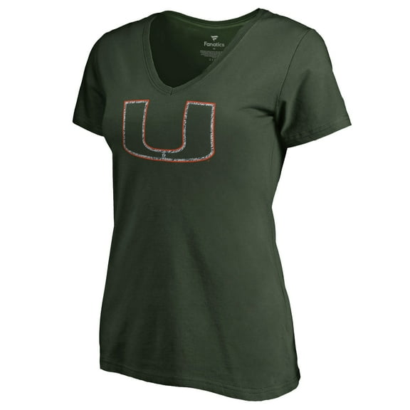 Women's Green Miami Hurricanes Static Logo V-Neck T-Shirt
