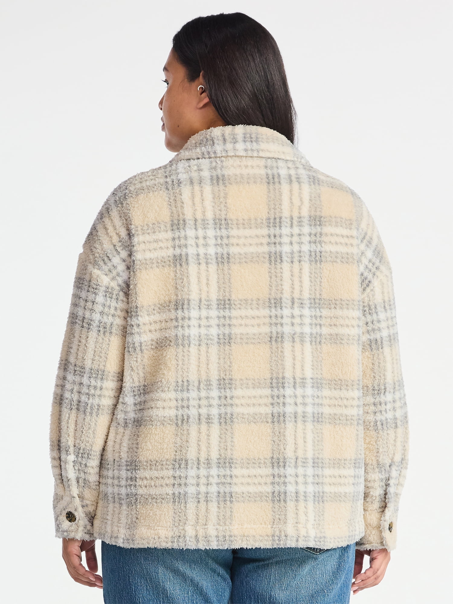 Terra & Sky Women's Plus Size Cozy Button Front Shacket with Long Sleeves, Sizes 0X-5X