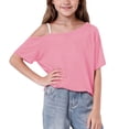 thumbnail image 1 of Blusas para Niñas sin Hombros, Camiseta de Manga Corta para Niñas Casual Corte Holgado de Color Sólido de un Hombro Camisetas de Verano Rosas 11 Años, 1 of 9