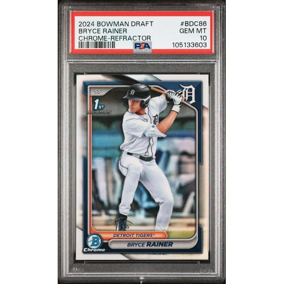 Graded 2024 Topps Bowman Draft Bryce Rainer #BDC86 Chrome Refractor Rookie RC Baseball Card PSA 10 Gem Mint