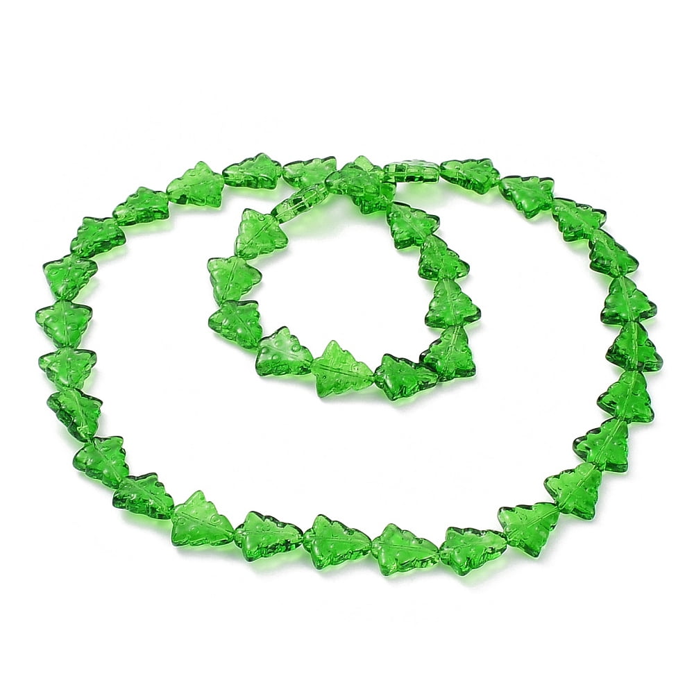 Transparent Glass Bead Strands Christmas Trees Green 15.5~16x14.5~15x4.5~5mm Hole: 1mm about 40pcs/strand 25.20~25.59(64~65cm)