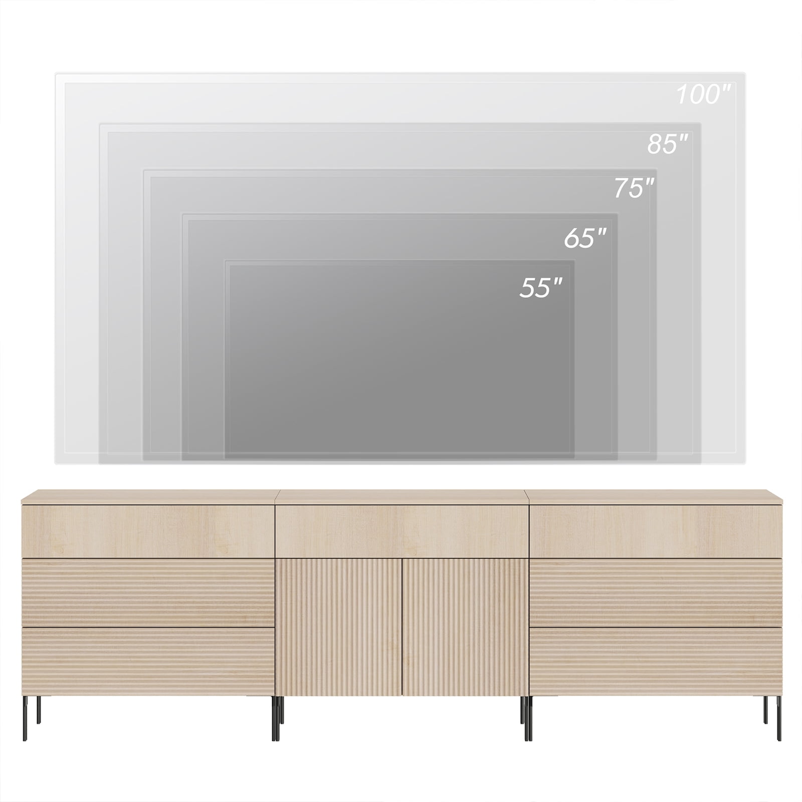 94.5" Modern Reeded 7-Drawer Dresser Set for Bedroom, Minimalist Chest of Drawers with Storage, Wooden Dresser for Living Room, Bedroom, Entryway
