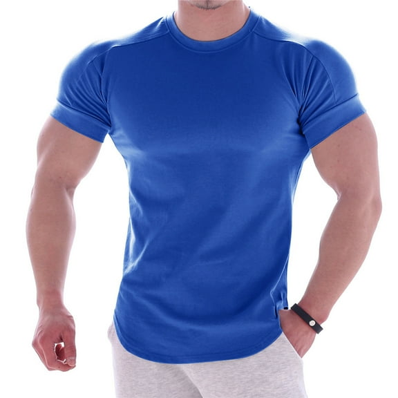 Puntoco Mens Clothing Clearance,Men'S Fitness Short-Sleeved Sports Quick Dry T-Shirt Stretch Training Clothes Blue
