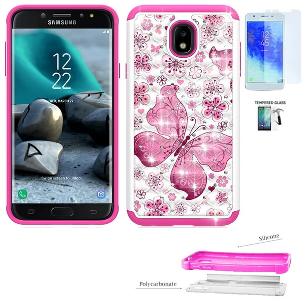 Phone Case For Verizon Prepaid Samsung Galaxy J3 Mission 2 3 Orbit J3v 3rd Gen J3 Top J3 Mission 2 Express Prime 3 Amp Prime 3 J3 Star J3 Achieve J3 2018 Cover Crystal Buttergly Pink Tempered Walmart Com Walmart Com