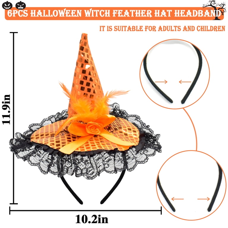 ZeeDix 6 Pcs Halloween Witch Feather Hat Headband for  display picture 3