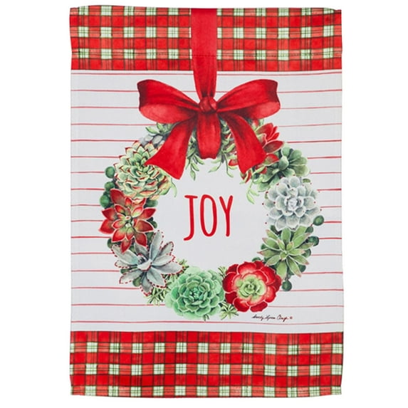 Evergreen Suede House Flag - Holiday Succulents Wreath