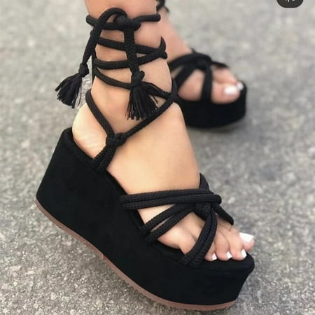 

Ediodpoh Toe Wedge Sandals and Open Women Heeled High Breathable Summer Strap Heeled Fashion Spring Women s Slipper Women s Slippers Black 7.5