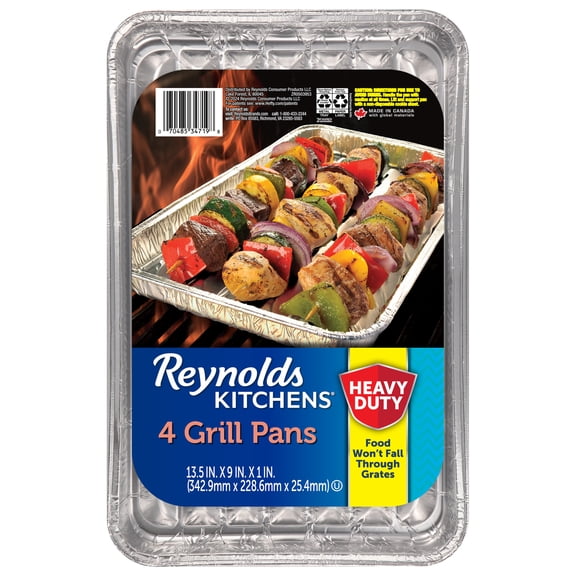 Reynolds Kitchens Slotted Disposable Grilling Pan, 13.5 x 9.6 in., 4 Count