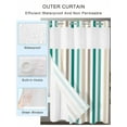 thumbnail image 2 of No Hook Cloth Fabric Shower Curtain with Snap in Liner, Teal Brown Stripe Waterproof Shower Curtains Set with See Through Top Window, Gradient Geometric Vertical Striped Bath Curtains Shower 48"x72", 2 of 6