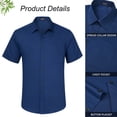 thumbnail image 6 of HISDERN Blue Dress Shirt for Men Bamboo Viscose Breathable Short Sleeve Button Down Shirt Classic Fit, 6 of 11