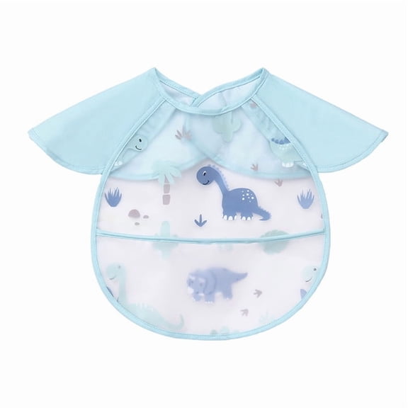 Short Sleeved Bib for Baby Toddlers Waterproof Sleeved Bib with Pocket Animal Infants Feeding Bib for 1-5 Years