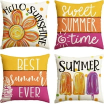 Hello Sunshine Floral Sweet Summer Time Throw Pillow Covers, 18 x 18 Inch Popsicle Ice Cream Polka Dots Stripes Best Summer Ever Holiday Seasonal Cushion Case Decorations Set of 4