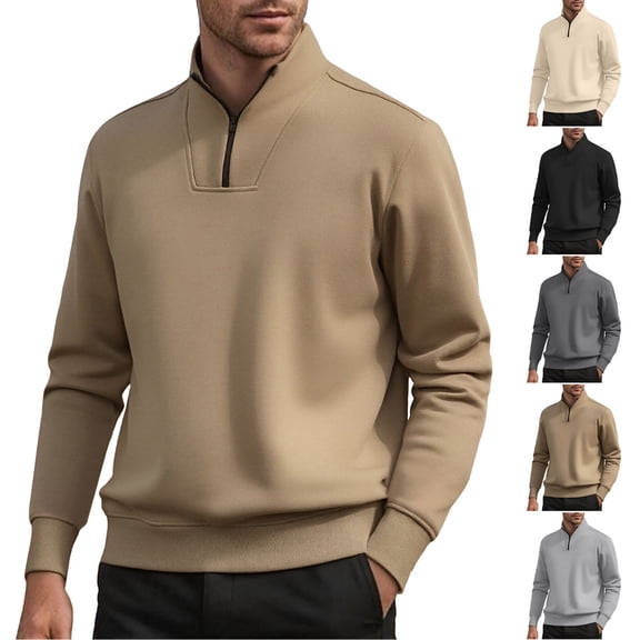 Miluxas Men's Quarter Zip Up Pullover Mock Neck Sweatshirts Warm Midweight Long Sleeve Shirt Khaki XL(XL)