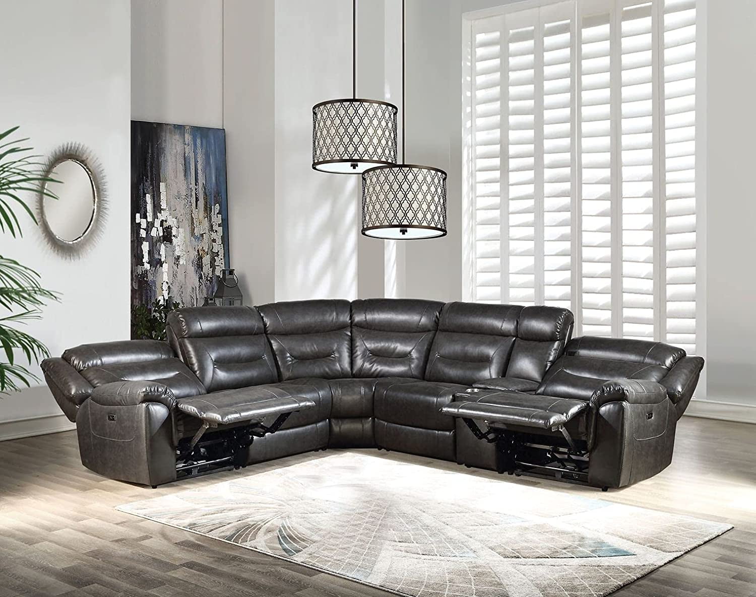 L Shaped Deluxe Power Motion Sectional Sofa One Touch Power Reclining Sofa with Recliners Console with Cup Holders Storage and USB Charging Ports for