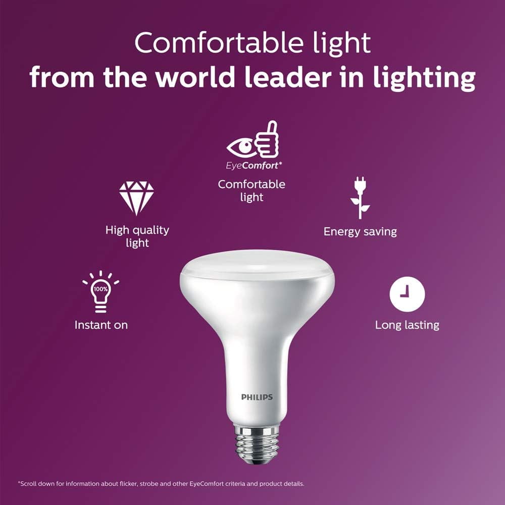 Philips Indoor LED Light Bulb, BR30 Dimmable With Warm Glow Effect, Frosted, 650 Lumens, 65-Watt Equivalent, Soft White, 3-Pack