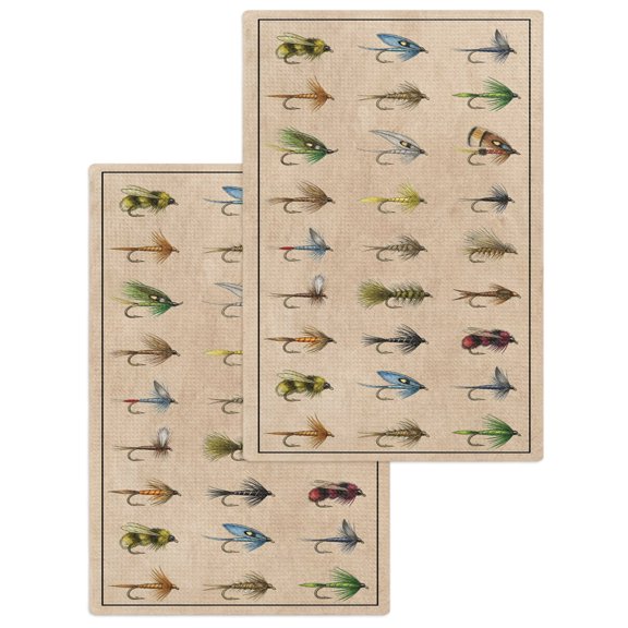 Ocean Fishhooks Kitchen Dish Towels for Drying Dishes Set of 2, Vintage Coastal Fishing Pattern Brown Waffle Weave Microfiber Hand Tea Bathroom Towels Quick Dry & Absorbent Towel 15.7x23.6