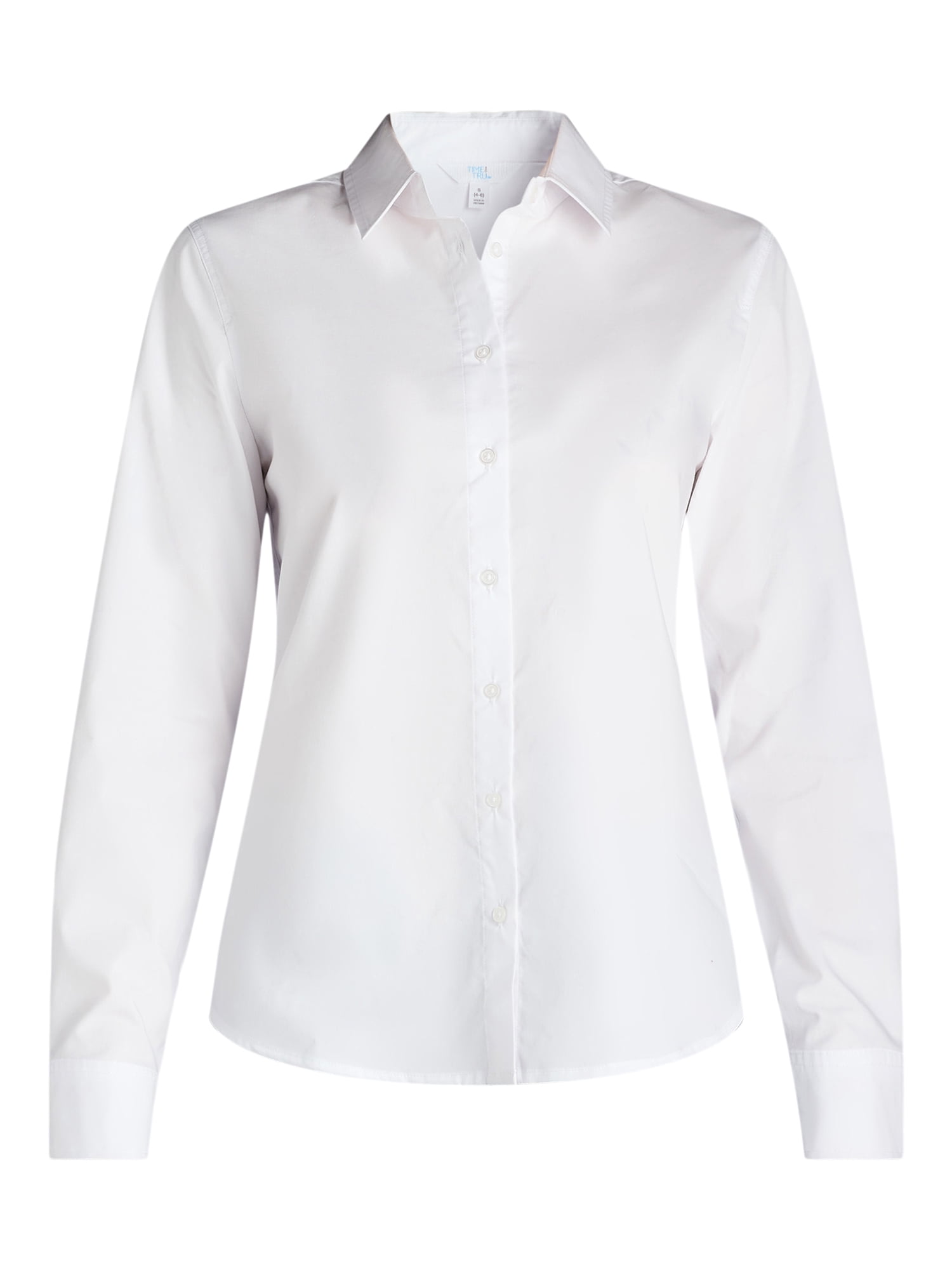 Time and Tru Women's Button Front Shirt with Long Sleeves, Sizes S-XXXL
