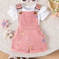 thumbnail image 4 of Hiijoy Infant Girls Summer Outfits Ruffle Short Sleeve Ribbed Romper Bow Print Overall Shorts, Sizes 12-18M, 4 of 8