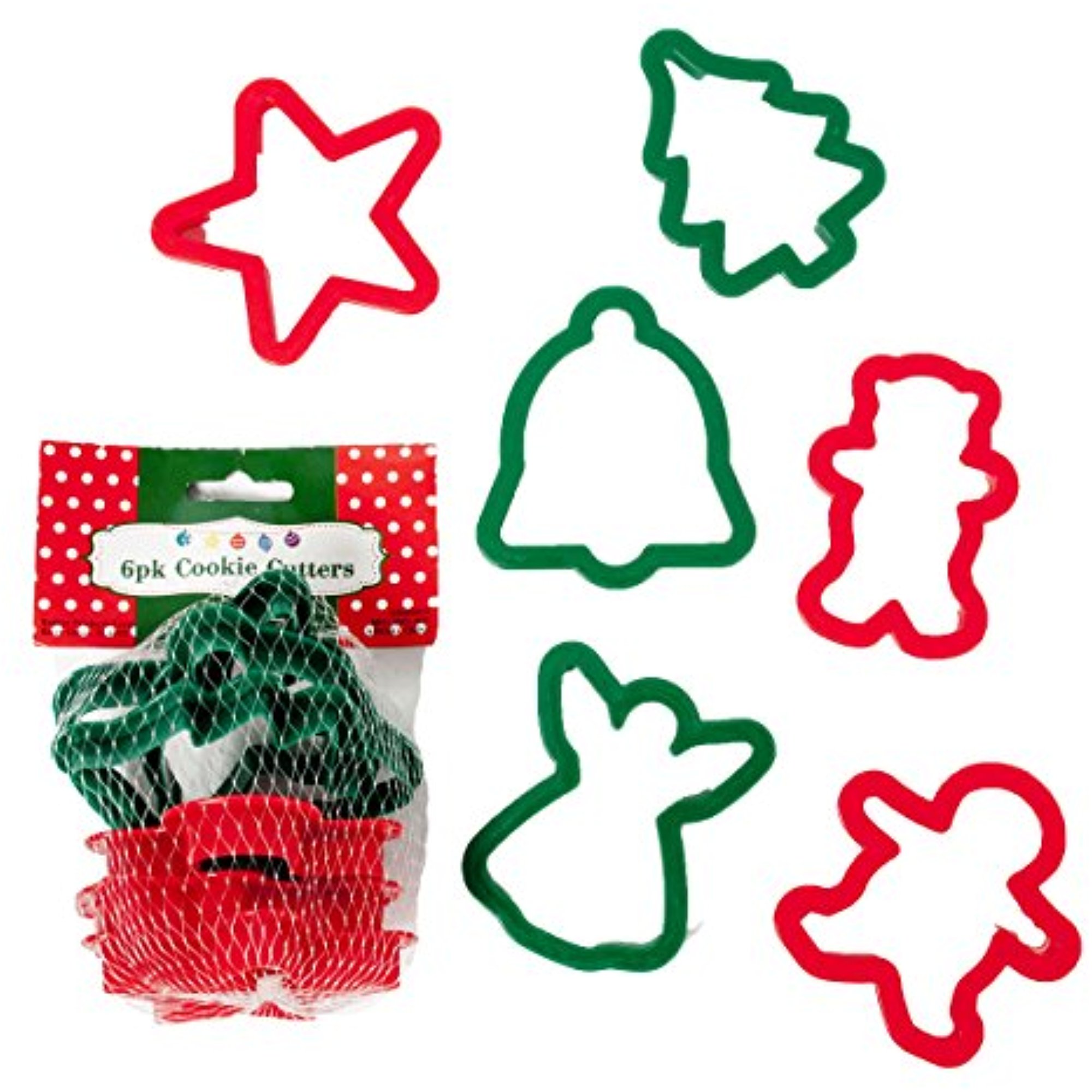 Set of 12 Plastic Christmas Cookie Cutters - 6 Fun Festive Designs - 2 Colors - Walmart.com 