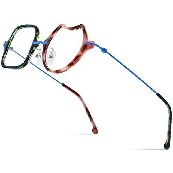 FONEX Acetate Titanium Glasses Frame Men Square Irregular Eyeglasses Spectacles Eyewear ( 85842 Green Pink )