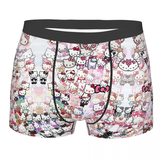 RWJDXD Custom Hello Kitty Anime Cat Pattern Underwear Men Stretch Boxer Briefs Shorts Panties Soft Underpants For Male o