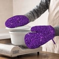 thumbnail image 3 of Hirioo Purple Glitter for Silicone Oven Mitts for BBQ, Baking, Cooking, Set of 2, Heat Resistant 260℃, Non-Slip Kitchen Essentials, 3 of 6