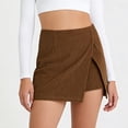 thumbnail image 2 of KDDYLITQ Corduroy Skirt Women High Waisted Side Slit Skort Corduroy Bodycon Fall Shorts Work Athletic Short Skirts Brown M, 2 of 4