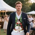 thumbnail image 3 of Yuyamidu Snowman Men's V-Neck Business Vests with 3 Pockets Green Christmas Formal Dress Vest for Suit Tuxedo Casual 4 Button Waistcoat Size M, 3 of 7