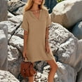 thumbnail image 3 of WULMLEO Women's Cover Up Short Sleeve Bathing Suit Cover Ups V Neck Beach Coverup Dress with Pockets Khaki S, 3 of 4