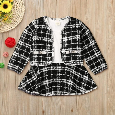

2022 Children Long Sleeve Dress Small Fragrance Suit Toddler Kids Baby Girls Plaid Coats Jacket Knit Crochet Sweater